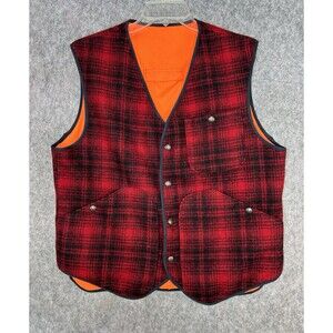 Vintage Woolrich Vest Men’s Size L Red Plaid Reversible Orange Hunting 90s